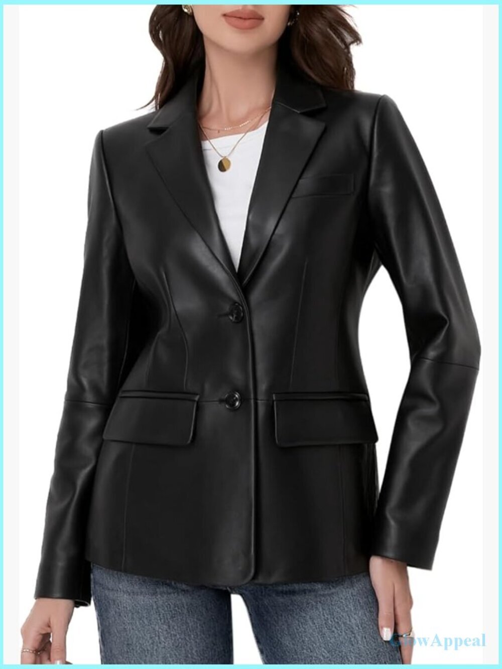 Lambskin Leather Blazer Jacket Women's Regular Fit Long Sleeve Button Front